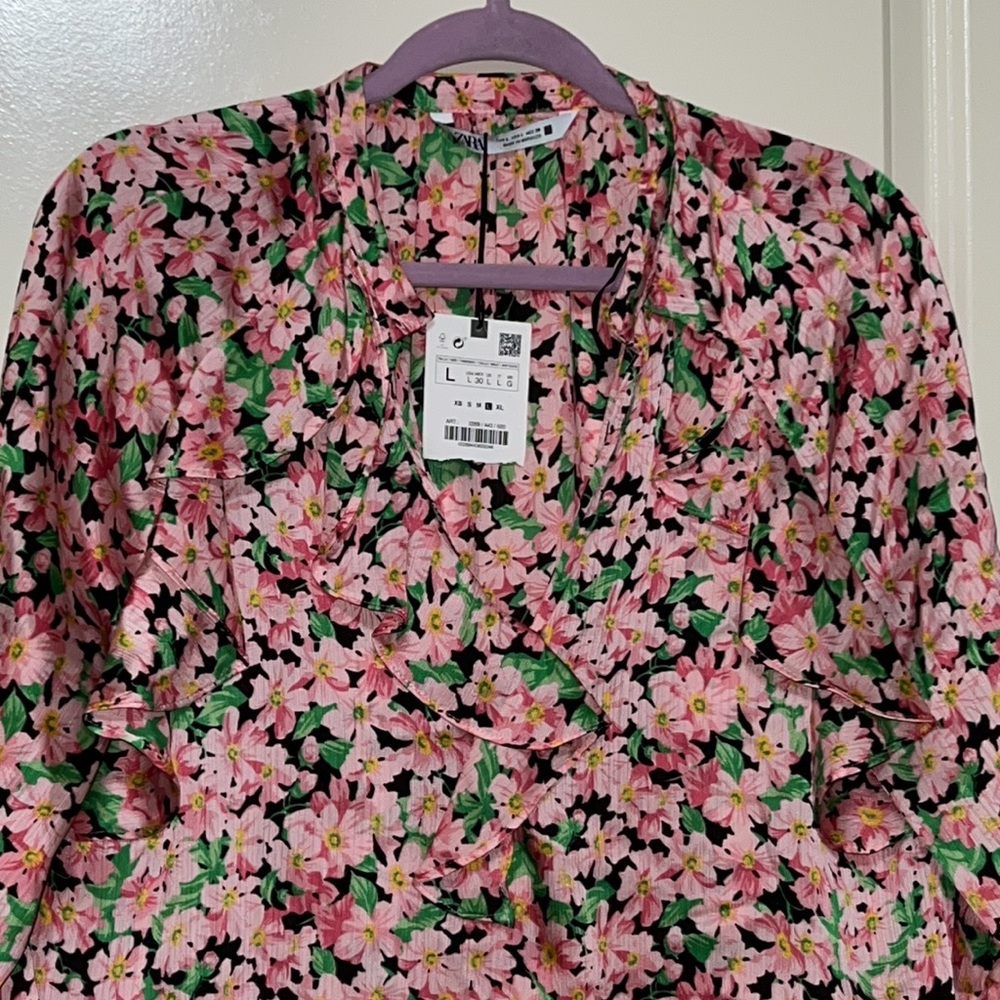 Zara pink floral silky blouse - Picture 2 of 7